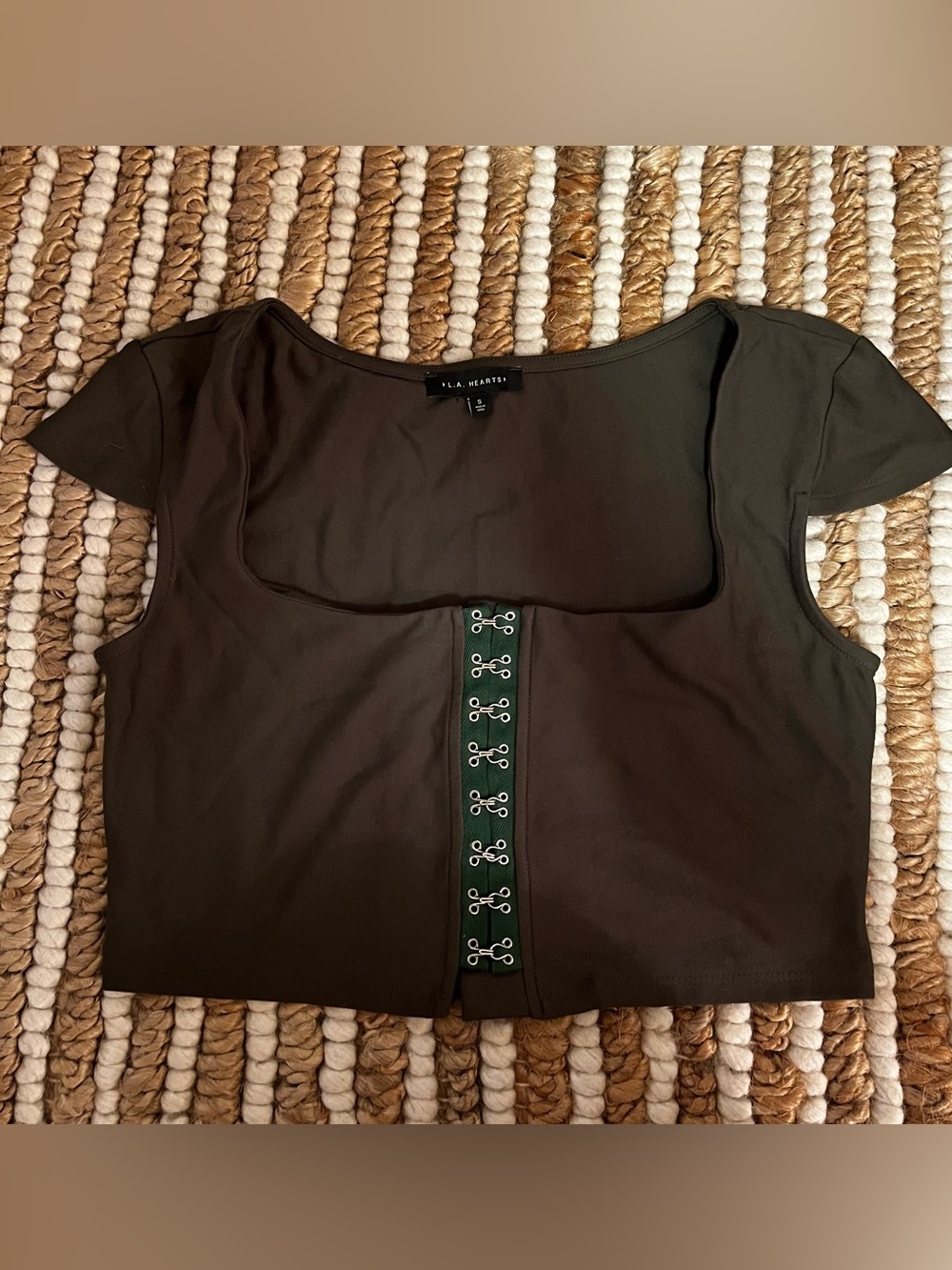 Olive Green Hook-Front Crop Top
